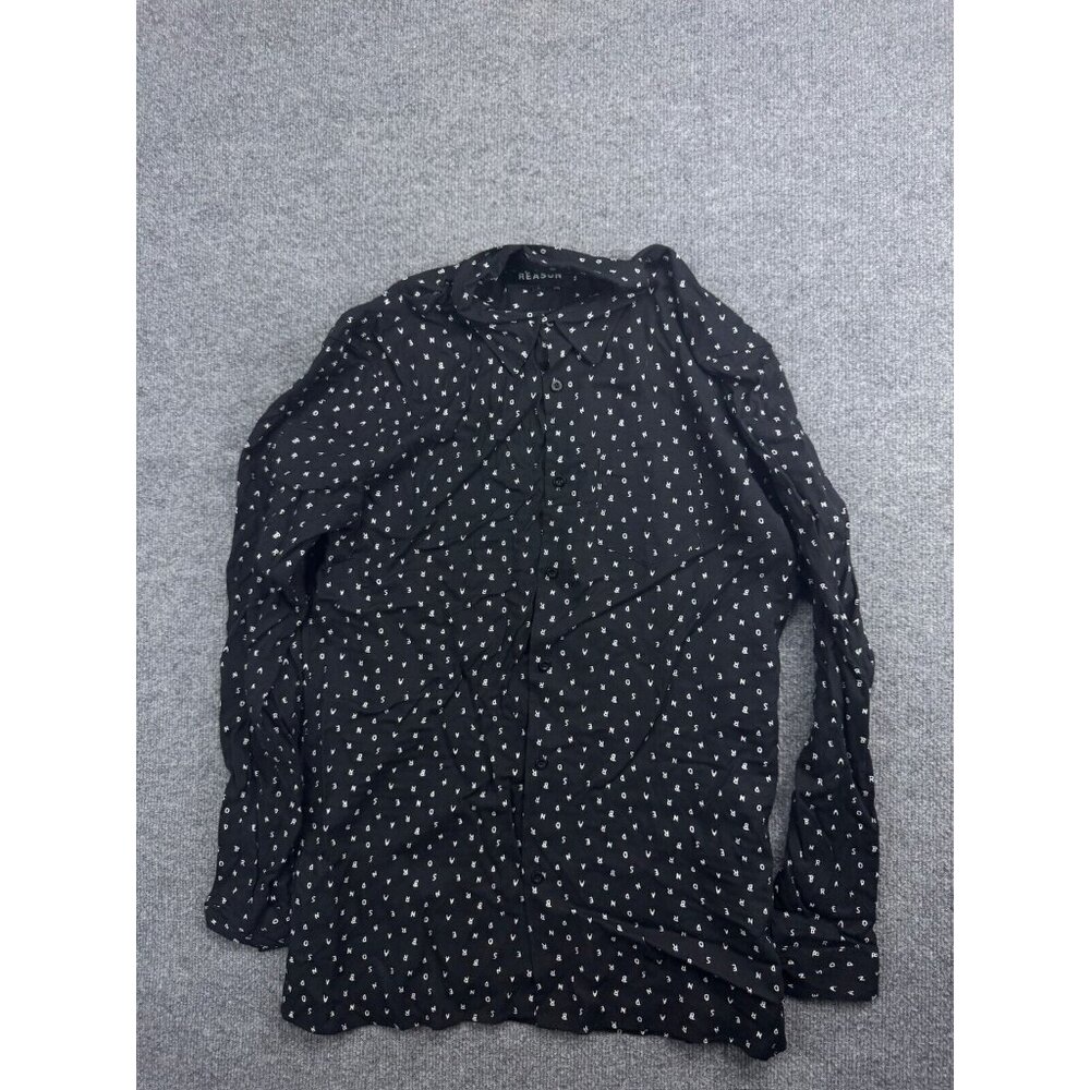 Reason Shirt Men's Large Black Monogram Long Sleeve Button Up Viscose